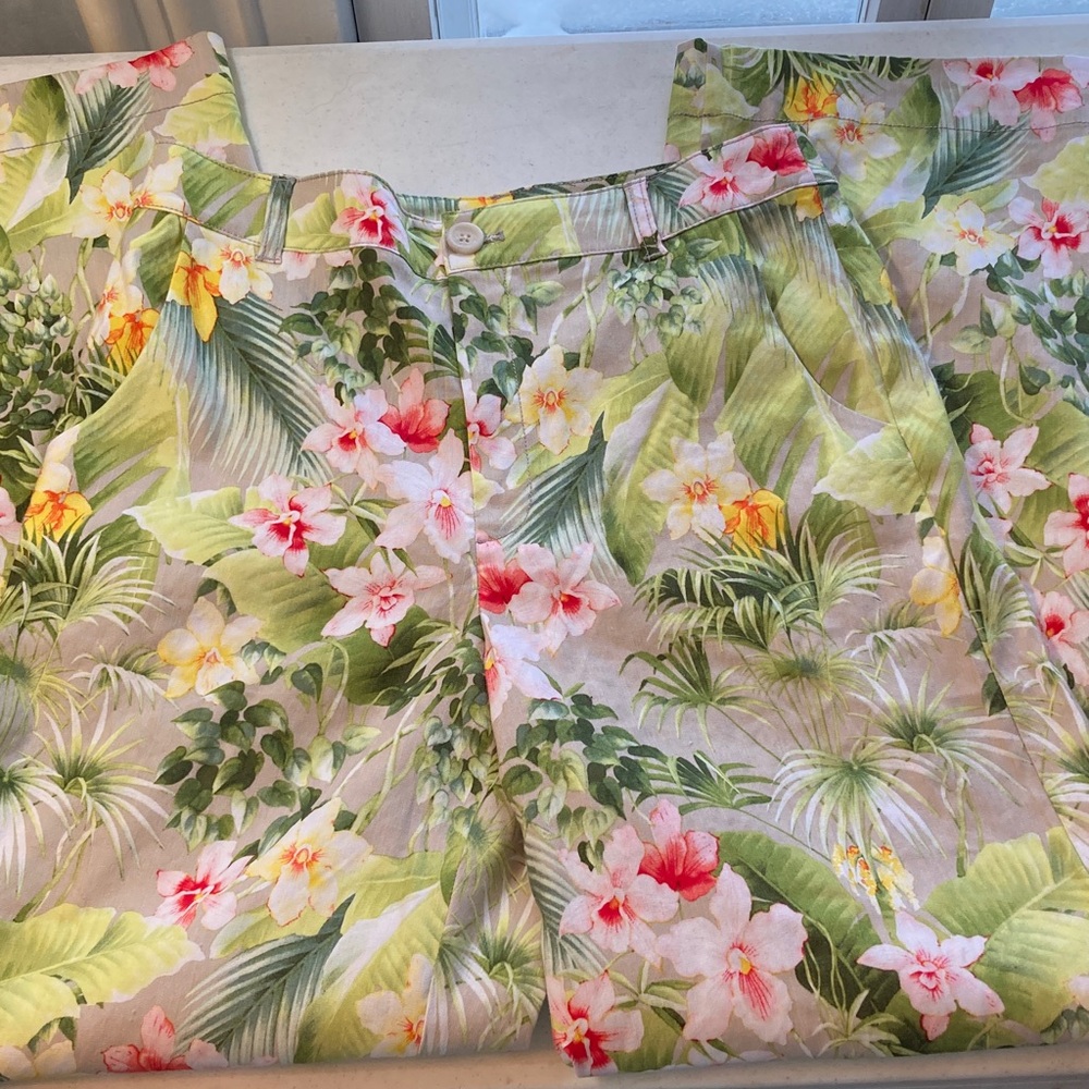 NWOT Tommy Bahama Green & Cream Tropical Linen Blend Trousers